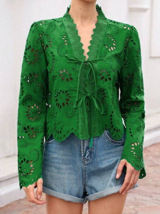Tops - Green Boho Women's Loose Long Sleeve Blouse